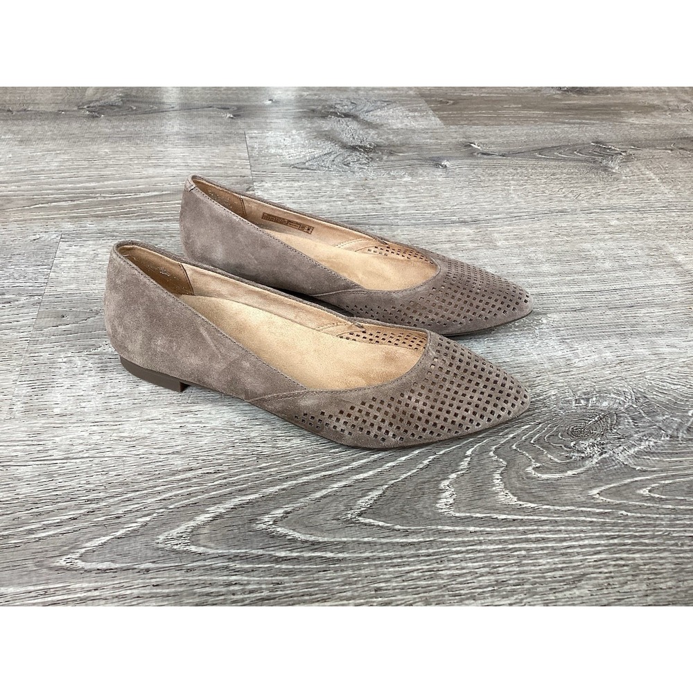 VIONIC Posey Perforated Suede Pointed Toe Ballet Flats Brown Womens Size 7.5